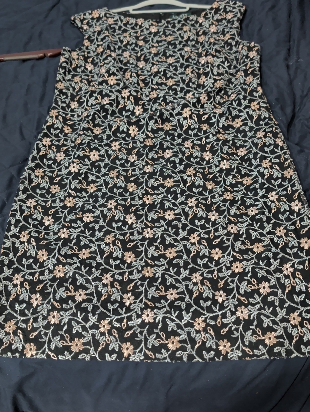 Ralph Lauren Black Pencil Skirt with Cream Floral Embroidery